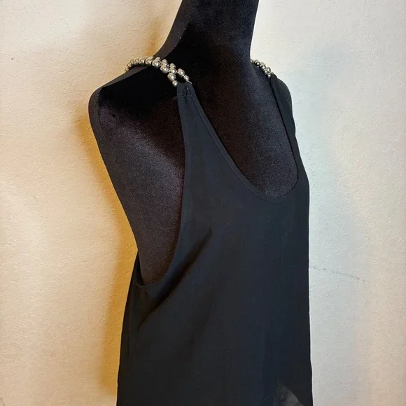 Roommates Black Beaded Tank Top Chain Strap Medium Sheer Racerback Mob Wife Goth - Picture 1 of 7